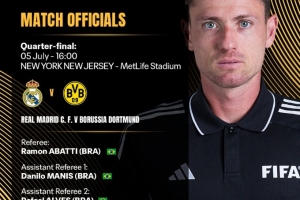 焦点对决皇马vs多特裁判组：巴西主裁阿巴蒂执法 全来自南美